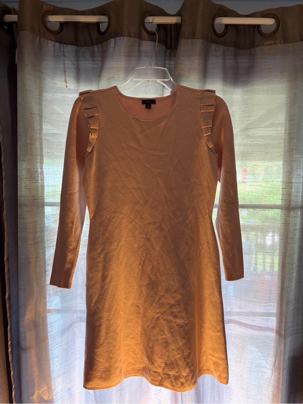 Ann Taylor Long-Sleeve Ruffle-Shoulder Dress - Pink